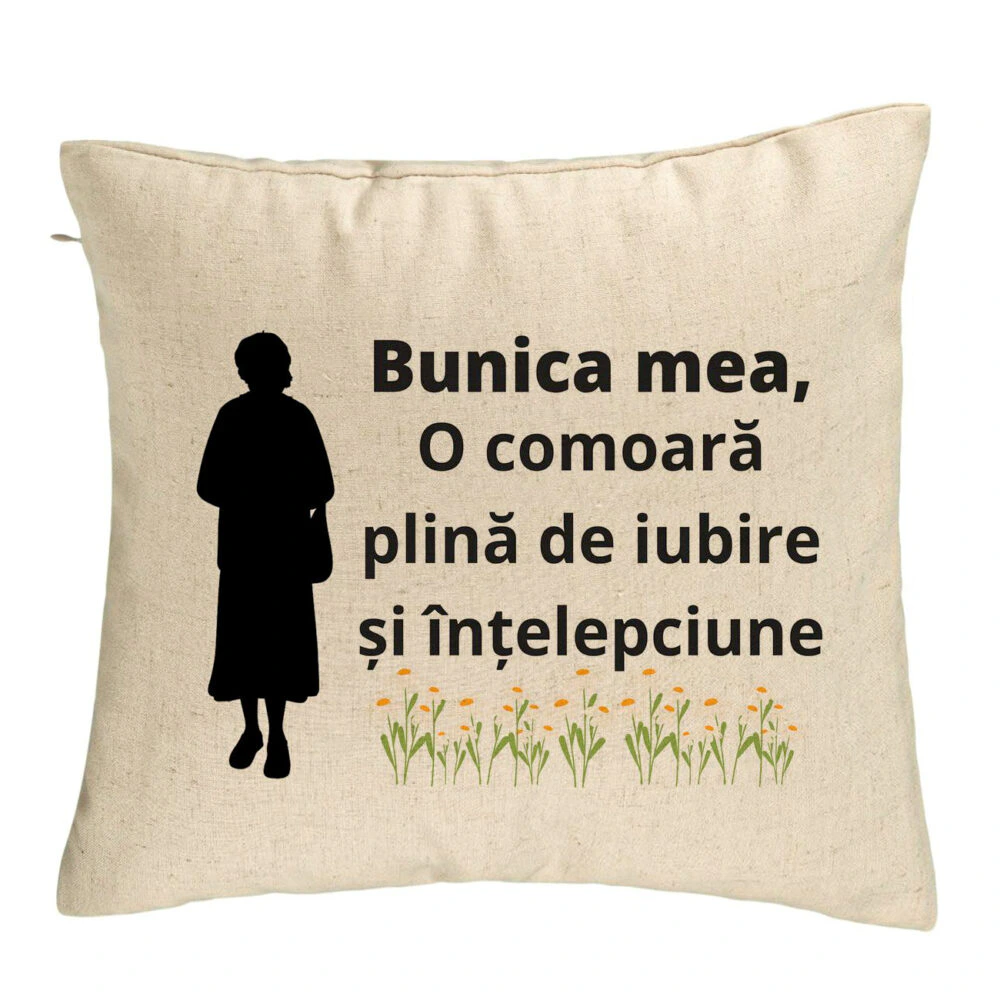 Perna Decorativa pentru Bunica 17, 40x40 cm, Bej, Husa Detasabila, Burduf 5 Perna Decorativa pentru Bunica 17
