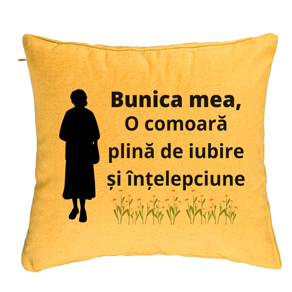 Perna Decorativa pentru Bunica 17, 40x40 cm, Galben, Husa Detasabila, Burduf 5 Perna Decorativa pentru Bunica 17