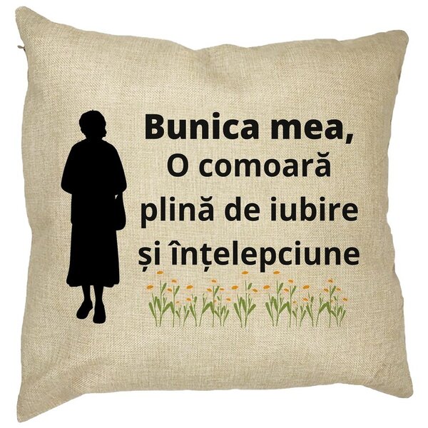 Perna Decorativa pentru Bunica 17, 40x40 cm, Husa Detasabila, Burduf 11 Perna Decorativa pentru Bunica 17