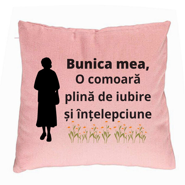 Perna Decorativa pentru Bunica 17, 40x40 cm, Roz, Husa Detasabila, Burduf 5 Perna Decorativa pentru Bunica 17