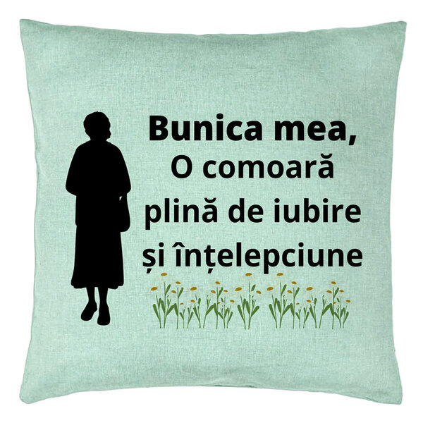 Perna Decorativa pentru Bunica 17, 40x40 cm, Verde Menta, Husa Detasabila, Burduf 5 Perna Decorativa pentru Bunica 17