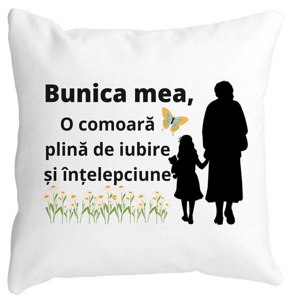 Perna Decorativa pentru Bunica 18, 40x40 cm, Alba, Mata, Husa Detasabila, Burduf 3 Perna Decorativa pentru Bunica 18