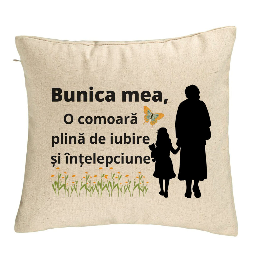 Perna Decorativa pentru Bunica 18, 40x40 cm, Bej, Husa Detasabila, Burduf 5 Perna Decorativa pentru Bunica 18