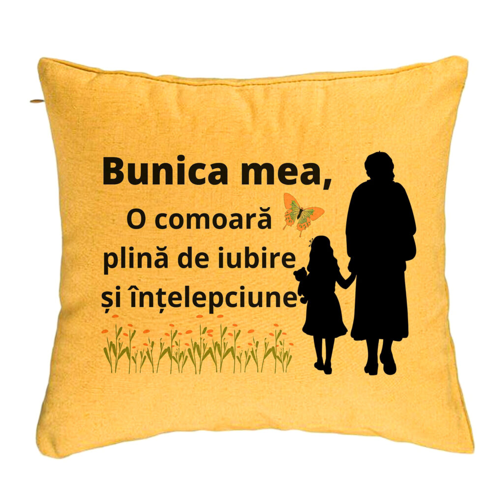 Perna Decorativa pentru Bunica 18, 40x40 cm, Galben, Husa Detasabila, Burduf 5 Perna Decorativa pentru Bunica 18