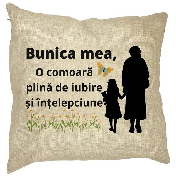 Perna Decorativa pentru Bunica 18, 40x40 cm, Husa Detasabila, Burduf 11 Perna Decorativa pentru Bunica 18