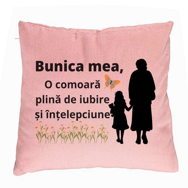 Perna Decorativa pentru Bunica 18, 40x40 cm, Roz, Husa Detasabila, Burduf 5 Perna Decorativa pentru Bunica 18