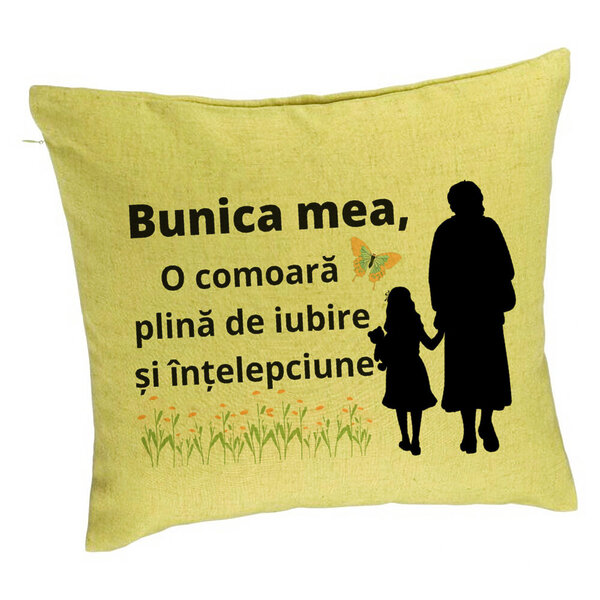 Perna Decorativa pentru Bunica 18, 40x40 cm, Verde, Husa Detasabila, Burduf 5 Perna Decorativa pentru Bunica 18