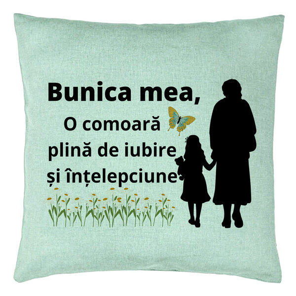Perna Decorativa pentru Bunica 18, 40x40 cm, Verde Menta, Husa Detasabila, Burduf 5 Perna Decorativa pentru Bunica 18
