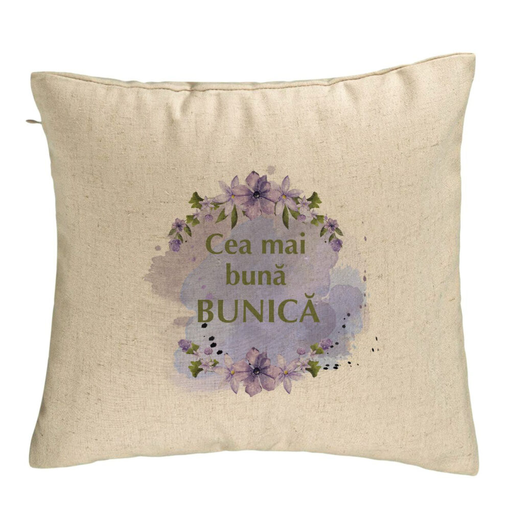Perna Decorativa pentru Bunica 2, 40x40 cm, Bej, Husa Detasabila, Burduf 5 Perna Decorativa pentru Bunica 2