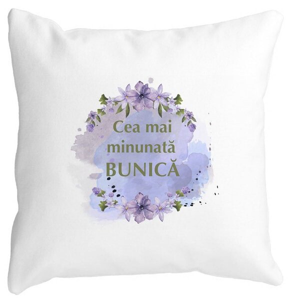 Perna Decorativa pentru Bunica 3, 40x40 cm, Alba, Mata, Husa Detasabila, Burduf 3 Perna Decorativa pentru Bunica 3