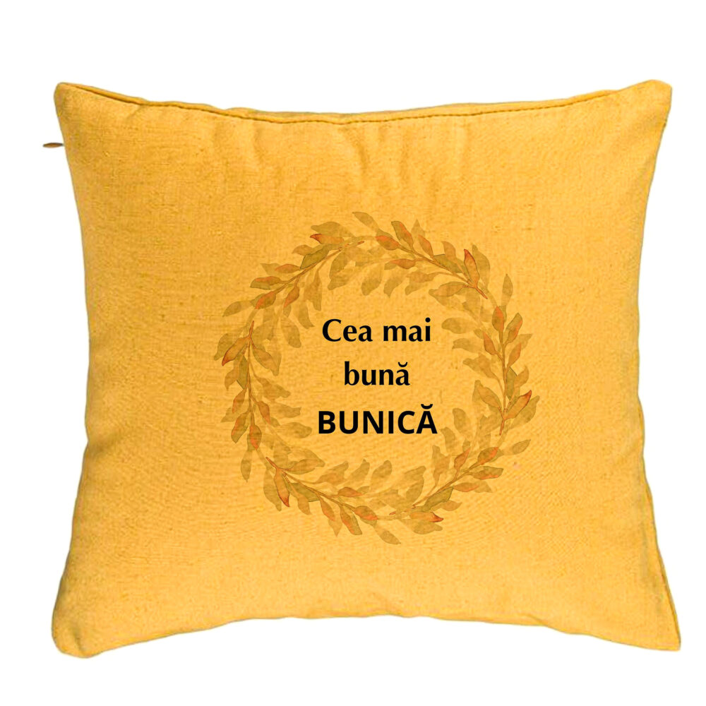Perna Decorativa pentru Bunica 4, 40x40 cm, Galben, Husa Detasabila, Burduf 5 Perna Decorativa pentru Bunica 4