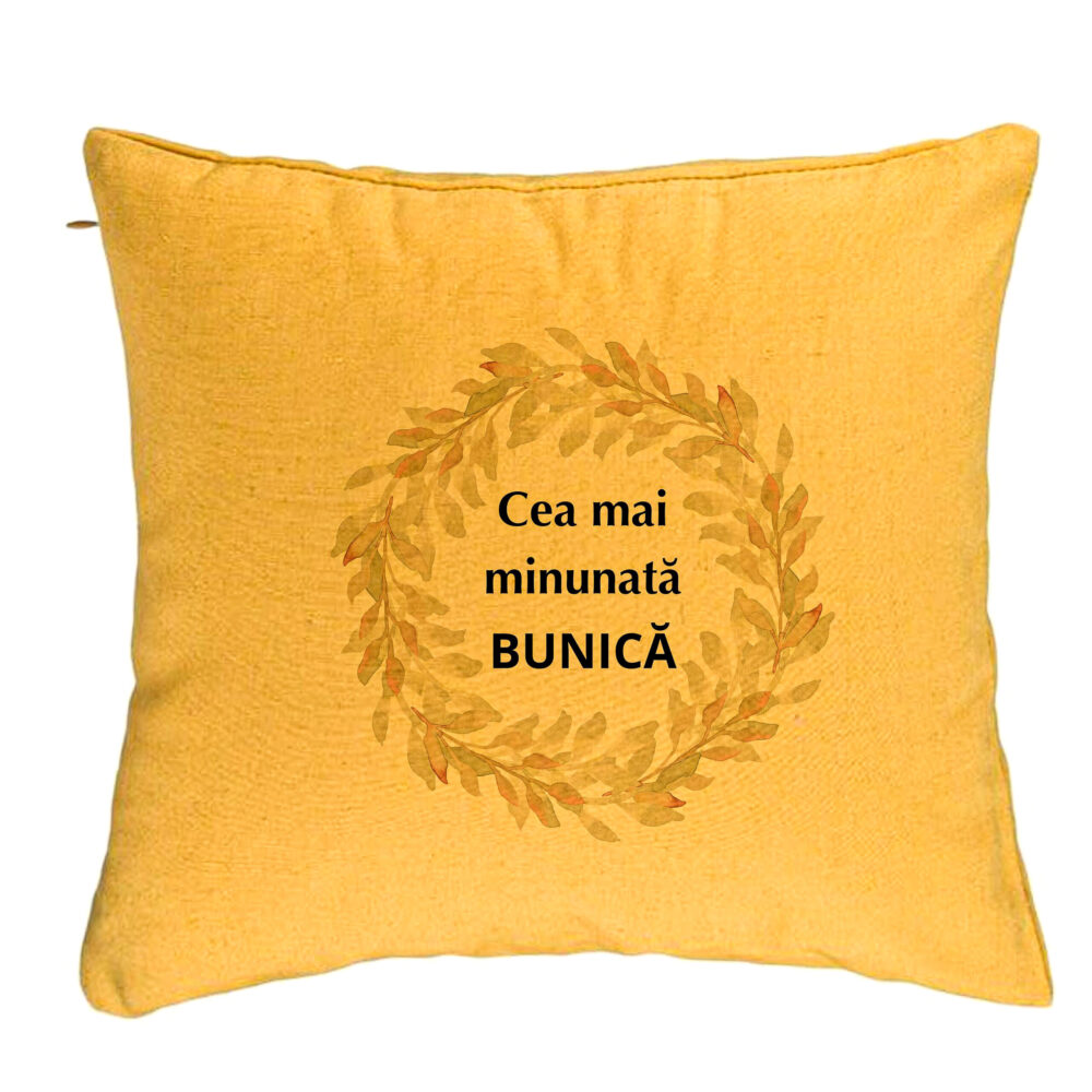 Perna Decorativa pentru Bunica 5, 40x40 cm, Galben, Husa Detasabila, Burduf 5 Perna Decorativa pentru Bunica 5