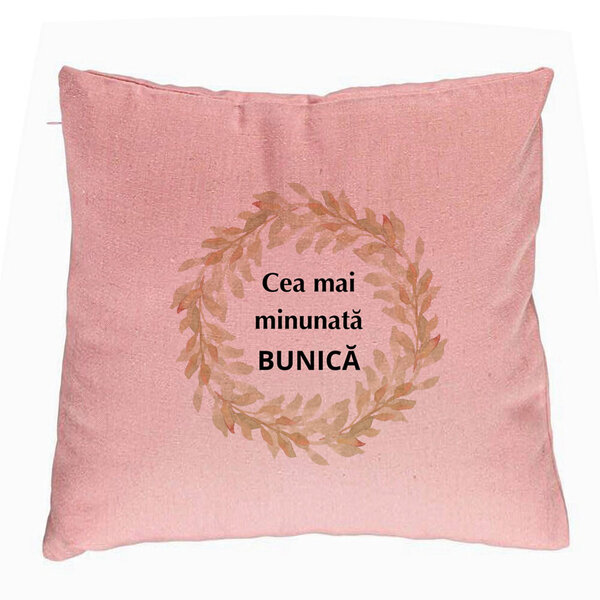 Perna Decorativa pentru Bunica 5, 40x40 cm, Roz, Husa Detasabila, Burduf 5 Perna Decorativa pentru Bunica 5