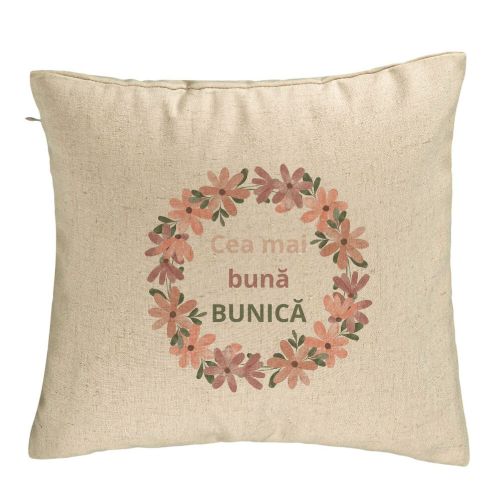Perna Decorativa pentru Bunica 6, 40x40 cm, Bej, Husa Detasabila, Burduf 5 Perna Decorativa pentru Bunica 6