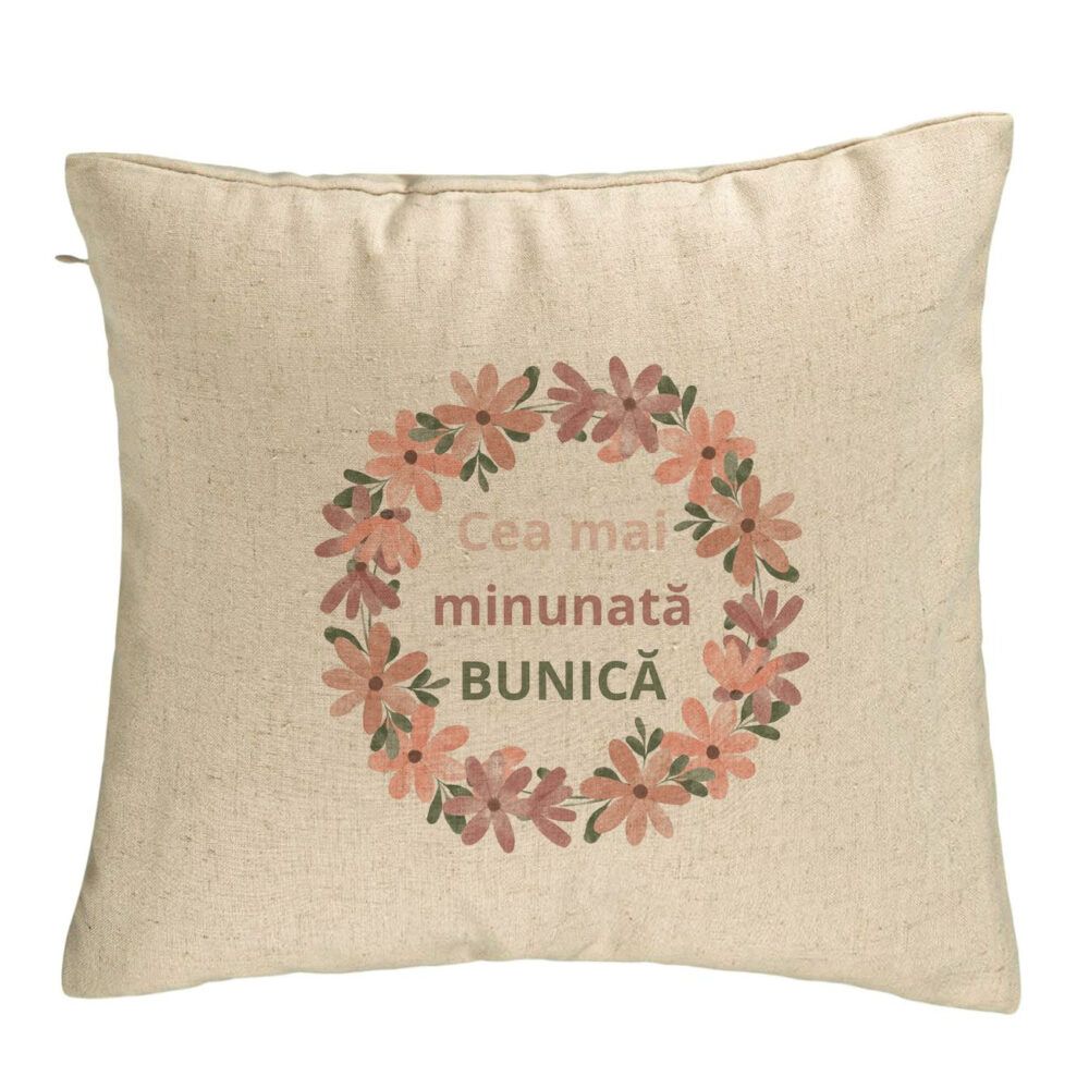 Perna Decorativa pentru Bunica 7, 40x40 cm, Bej, Husa Detasabila, Burduf 5 Perna Decorativa pentru Bunica 7