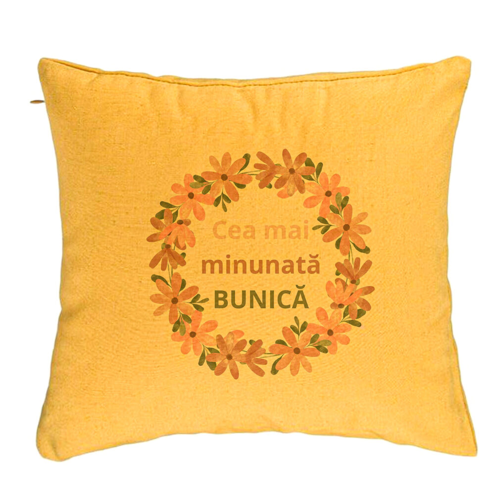 Perna Decorativa pentru Bunica 7, 40x40 cm, Galben, Husa Detasabila, Burduf 5 Perna Decorativa pentru Bunica 7
