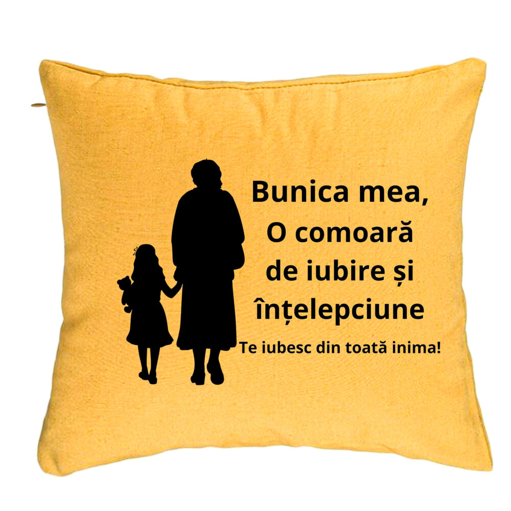 Perna Decorativa pentru Bunica 8, 40x40 cm, Galben, Husa Detasabila, Burduf 5 Perna Decorativa pentru Bunica 8