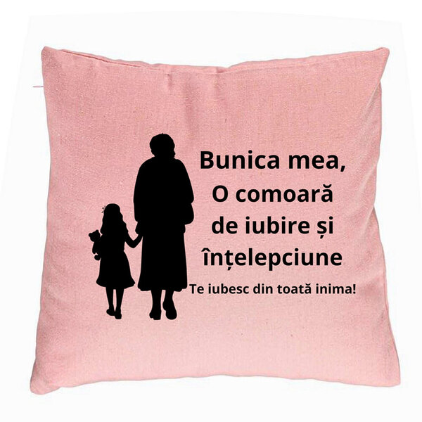 Perna Decorativa pentru Bunica 8, 40x40 cm, Roz, Husa Detasabila, Burduf 5 Perna Decorativa pentru Bunica 8