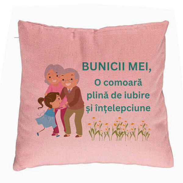 Perna Decorativa pentru Bunici 3, 40x40 cm, Roz, Husa Detasabila, Burduf 5 Perna Decorativa pentru Bunici 3