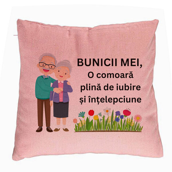 Perna Decorativa pentru Bunici 4, 40x40 cm, Roz, Husa Detasabila, Burduf 5 Perna Decorativa pentru Bunici 4