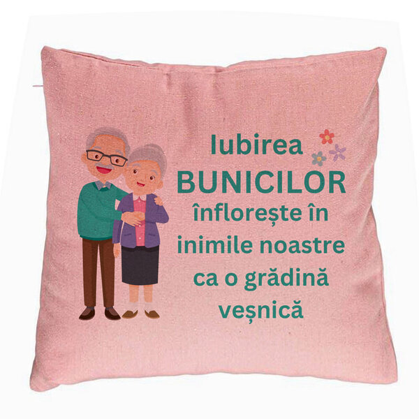 Perna Decorativa pentru Bunici 5, 40x40 cm, Roz, Husa Detasabila, Burduf 5 Perna Decorativa pentru Bunici 5