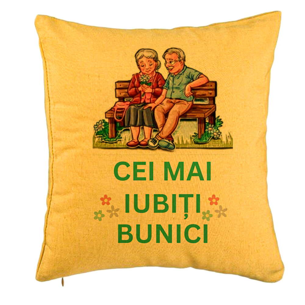 Perna Decorativa pentru Bunici 9, 40x40 cm, Galben, Husa Detasabila, Burduf 5 Perna Decorativa pentru Bunici 9