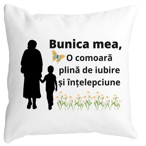 Perna Decorativa pentru Bunicul 19, 40x40 cm, Alba, Mata, Husa Detasabila, Burduf 3 Perna Decorativa pentru Bunicul 19