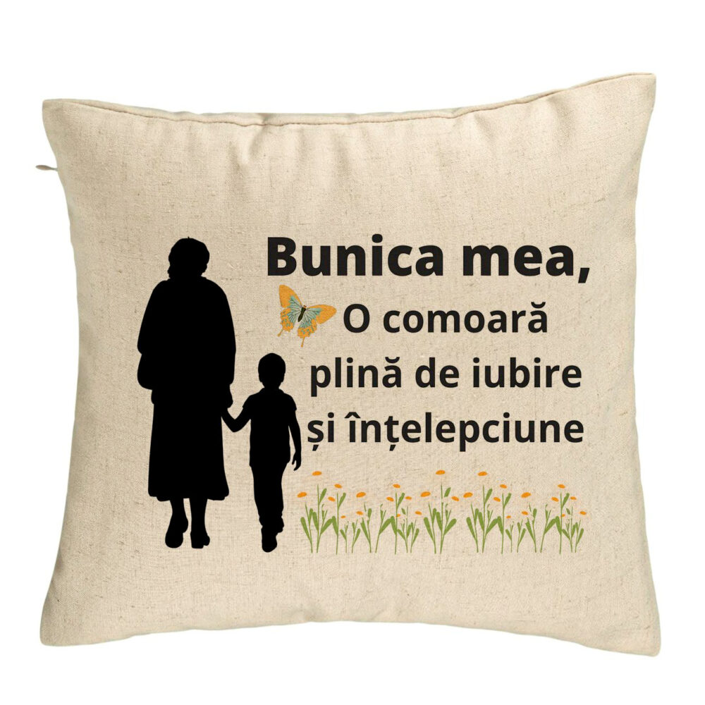Perna Decorativa pentru Bunicul 19, 40x40 cm, Bej, Husa Detasabila, Burduf 5 Perna Decorativa pentru Bunicul 19