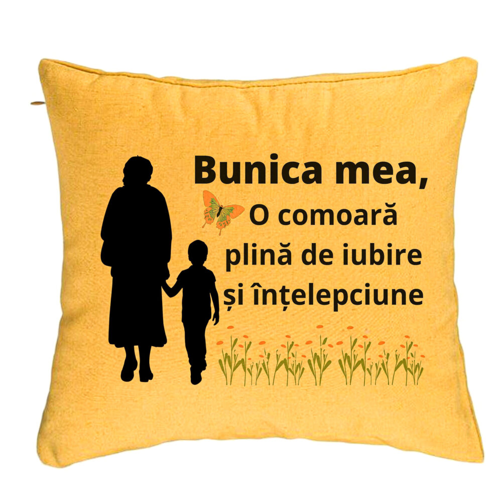 Perna Decorativa pentru Bunicul 19, 40x40 cm, Galben, Husa Detasabila, Burduf 5 Perna Decorativa pentru Bunicul 19