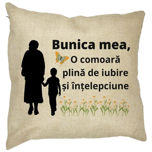 Perna Decorativa pentru Bunicul 19, 40x40 cm, Husa Detasabila, Burduf 11 Perna Decorativa pentru Bunicul 19
