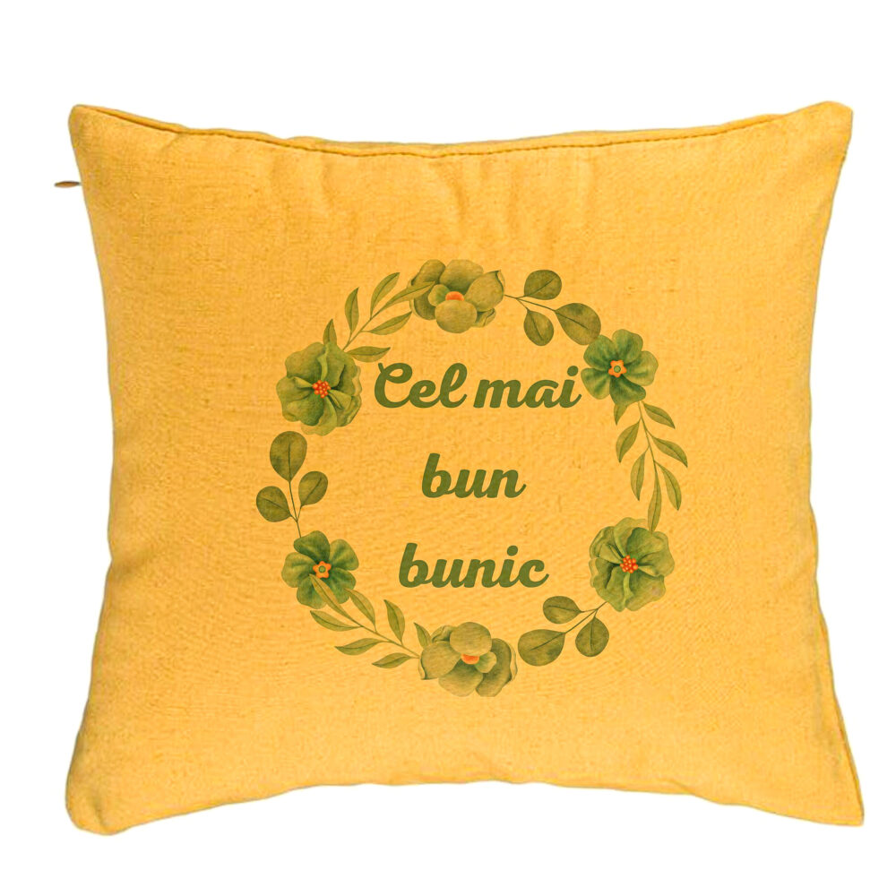 Perna Decorativa pentru Bunicul 4, 40x40 cm, Galben, Husa Detasabila, Burduf 5 Perna Decorativa pentru Bunicul 4