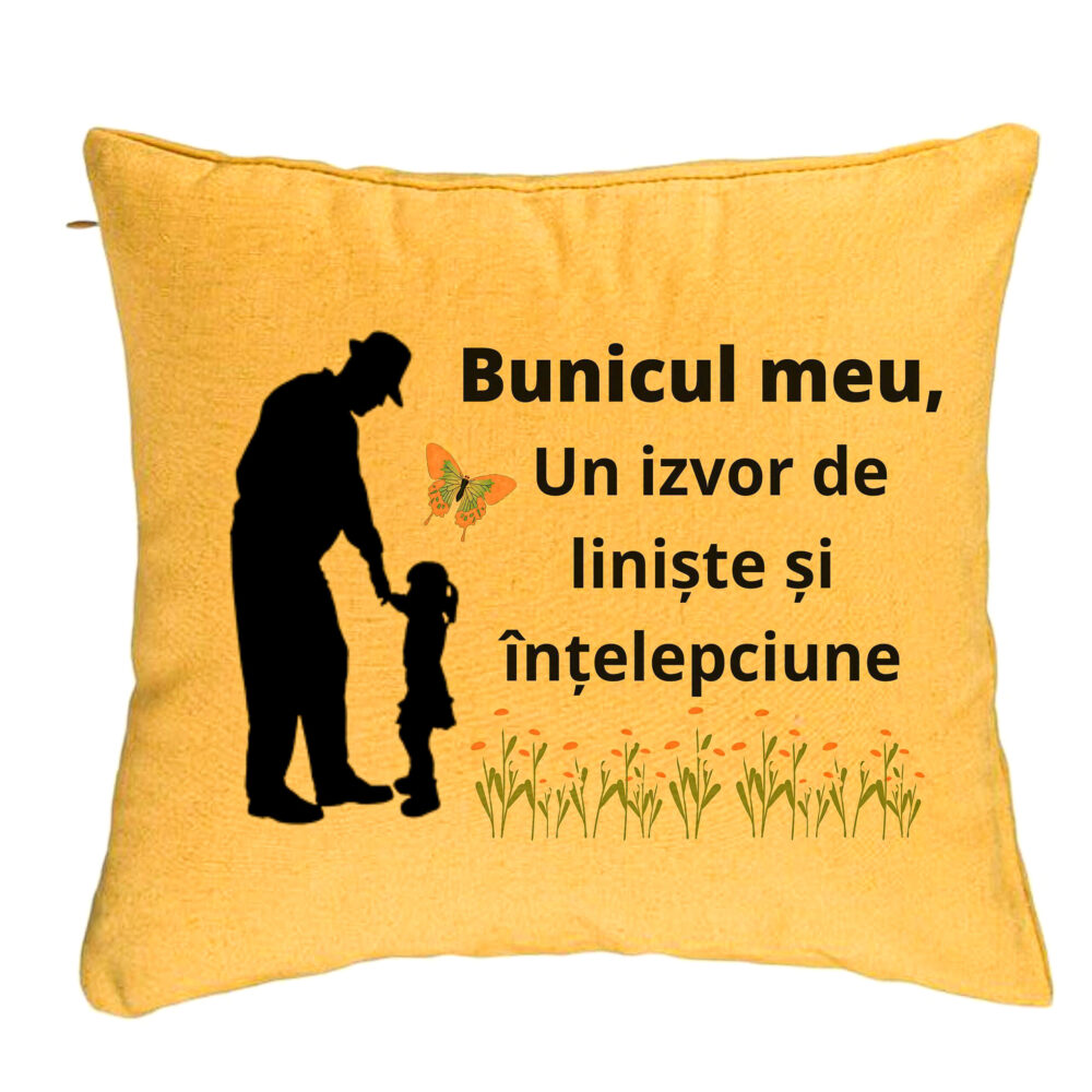 Perna Decorativa pentru Bunicul 5, 40x40 cm, Galben, Husa Detasabila, Burduf 5 Perna Decorativa pentru Bunicul 5