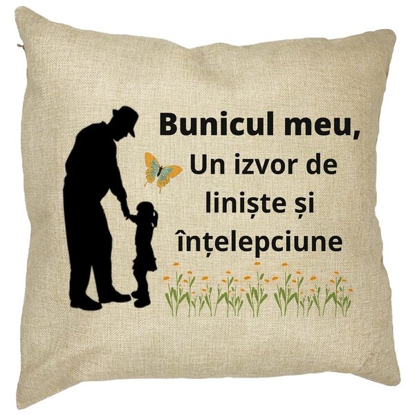 Perna Decorativa pentru Bunicul 5, 40x40 cm, Husa Detasabila, Burduf 11 Perna Decorativa pentru Bunicul 5