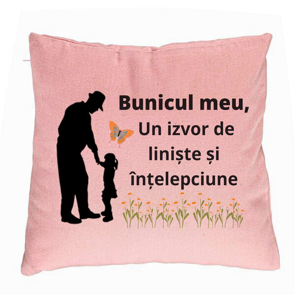 Perna Decorativa pentru Bunicul 5, 40x40 cm, Roz, Husa Detasabila, Burduf 5 Perna Decorativa pentru Bunicul 5