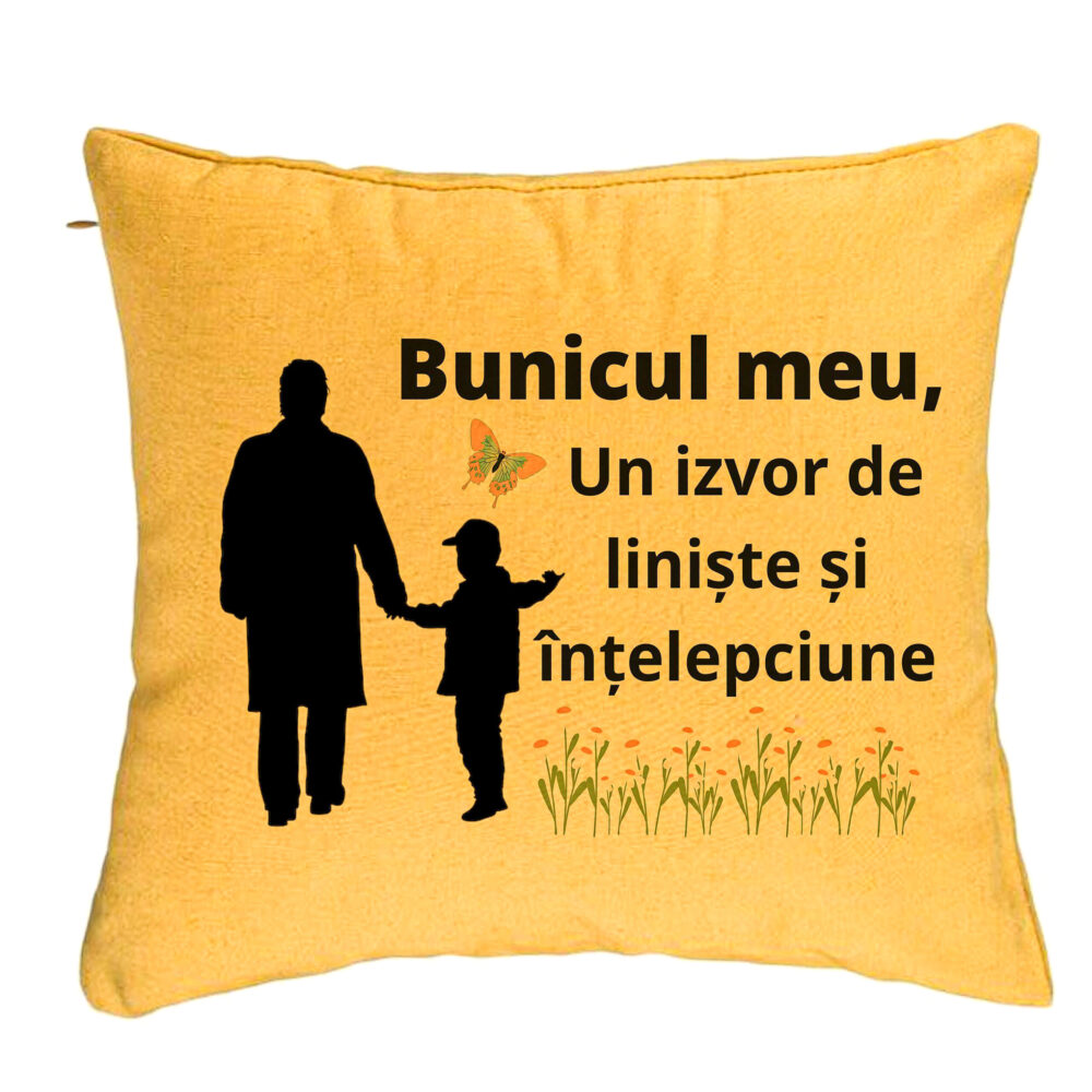 Perna Decorativa pentru Bunicul 6, 40x40 cm, Galben, Husa Detasabila, Burduf 5 Perna Decorativa pentru Bunicul 6