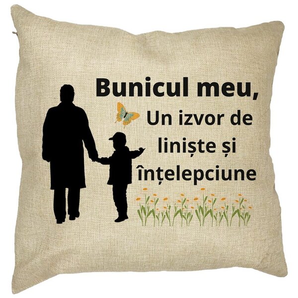 Perna Decorativa pentru Bunicul 6, 40x40 cm, Husa Detasabila, Burduf 11 Perna Decorativa pentru Bunicul 6