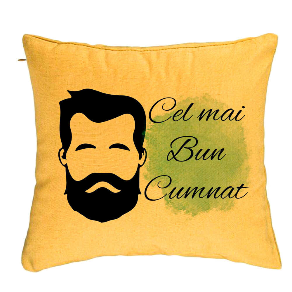 Perna Decorativa pentru Cumnat 1, 40x40 cm, Galben, Husa Detasabila, Burduf 5 Perna Decorativa pentru Cumnat 1