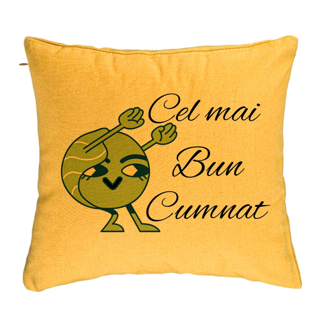 Perna Decorativa pentru Cumnat 4, 40x40 cm, Galben, Husa Detasabila, Burduf 5 Perna Decorativa pentru Cumnat 4