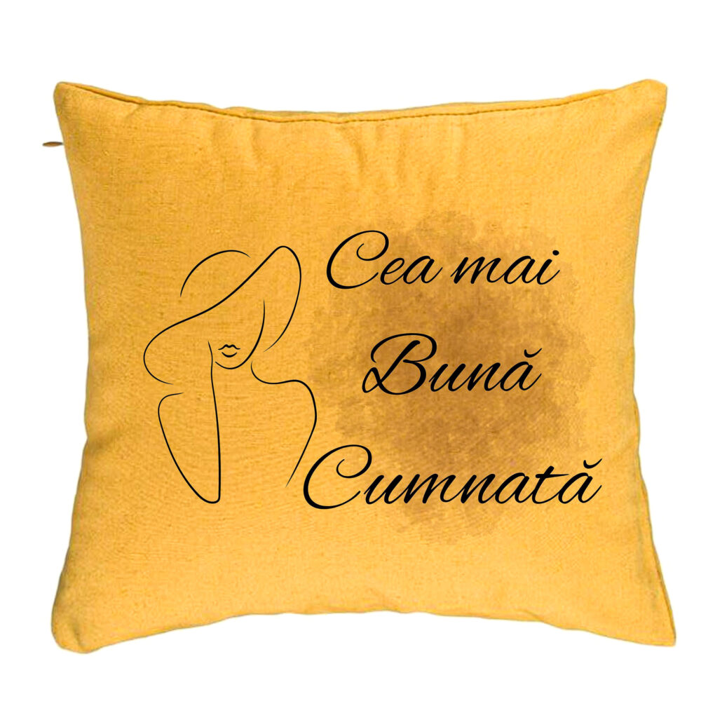 Perna Decorativa pentru Cumnata 1, 40x40 cm, Galben, Husa Detasabila, Burduf 5 Perna Decorativa pentru Cumnata 1
