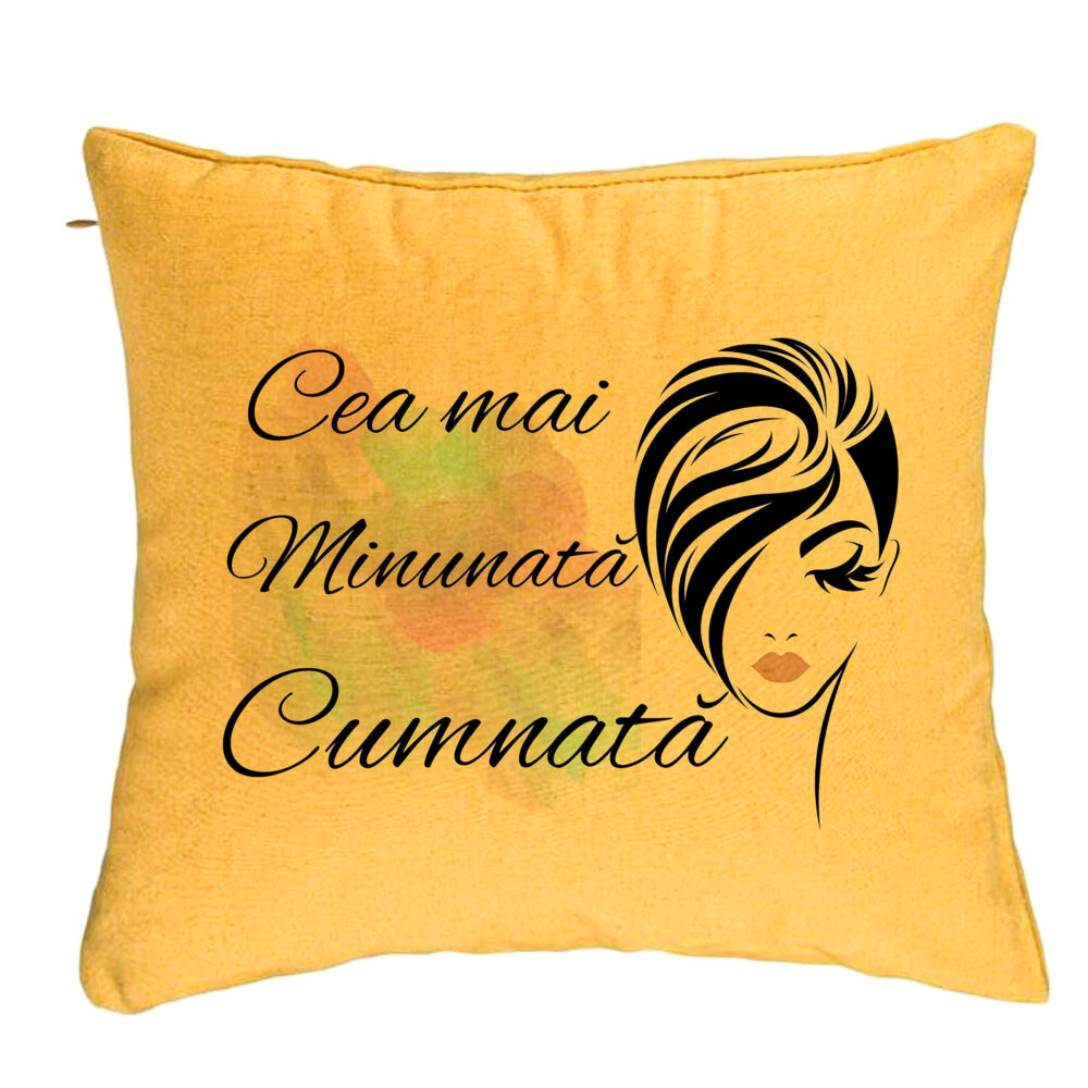 Perna Decorativa pentru Cumnata 2, 40x40 cm, Galben, Husa Detasabila, Burduf 5 Perna Decorativa pentru Cumnata 2