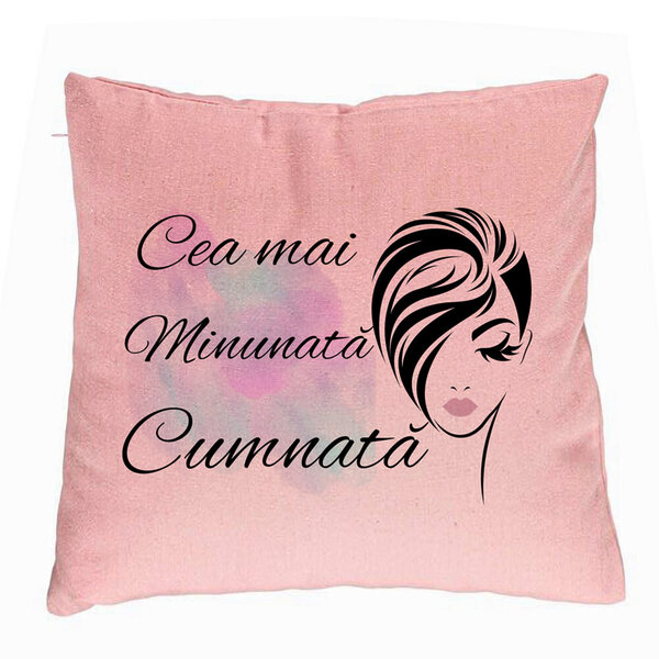 Perna Decorativa pentru Cumnata 2, 40x40 cm, Roz, Husa Detasabila, Burduf 5 Perna Decorativa pentru Cumnata 2