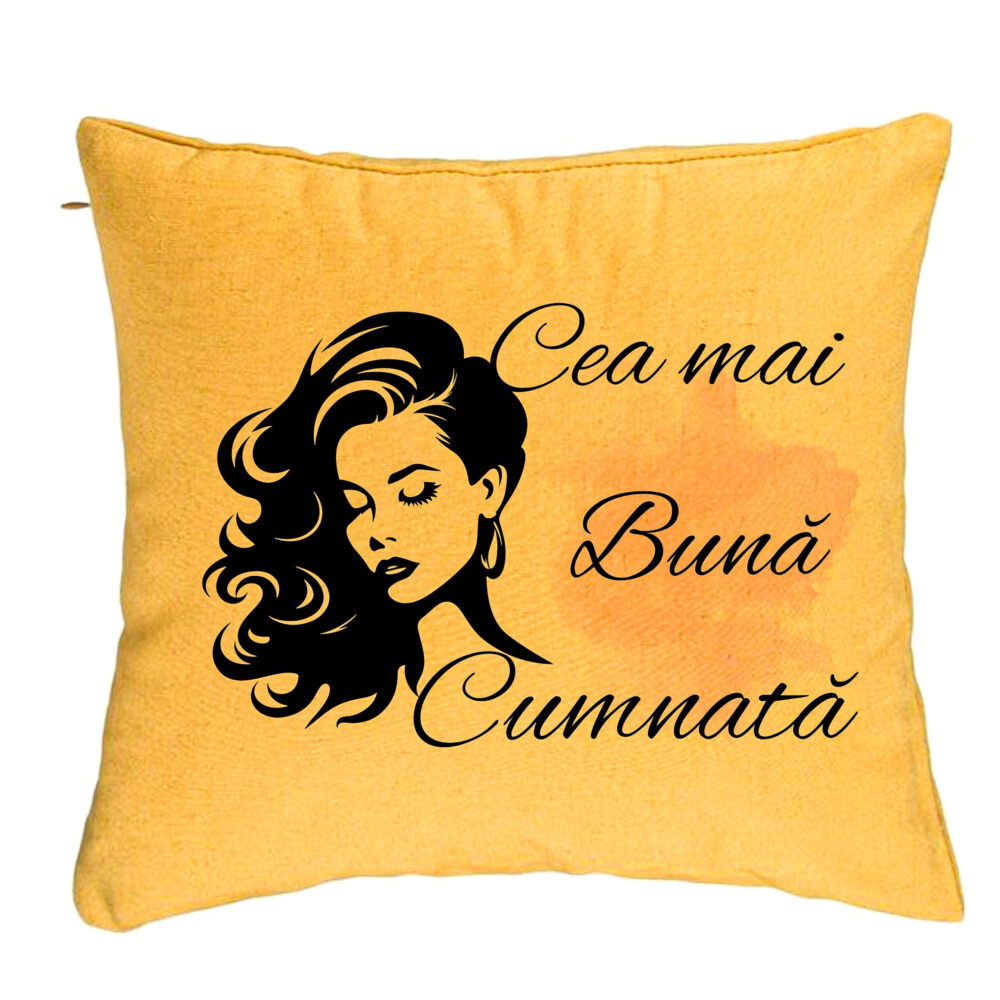 Perna Decorativa pentru Cumnata 3, 40x40 cm, Galben, Husa Detasabila, Burduf 5 Perna Decorativa pentru Cumnata 3