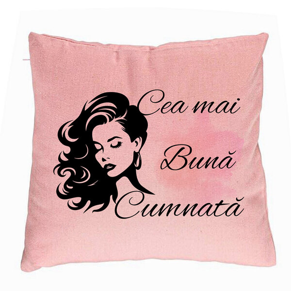 Perna Decorativa pentru Cumnata 3, 40x40 cm, Roz, Husa Detasabila, Burduf 5 Perna Decorativa pentru Cumnata 3