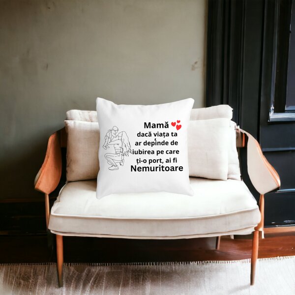 Perna Decorativa pentru Mama 10,40x40 cm, Alba, Mata, Husa Detasabila, Burduf 16 40x40 cm