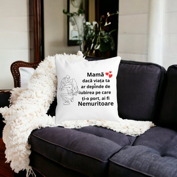 Perna Decorativa pentru Mama 10,40x40 cm, Alba, Mata, Husa Detasabila, Burduf 17 Alba