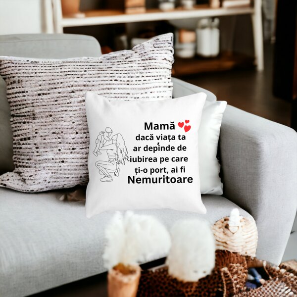 Perna Decorativa pentru Mama 10,40x40 cm, Alba, Mata, Husa Detasabila, Burduf 18 Mata