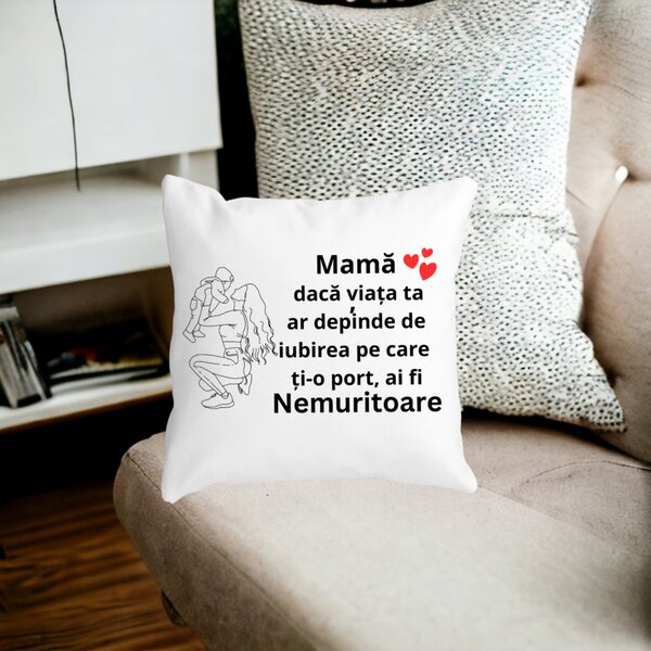 Perna Decorativa pentru Mama 10,40x40 cm, Alba, Mata, Husa Detasabila, Burduf 19 Husa Detasabila