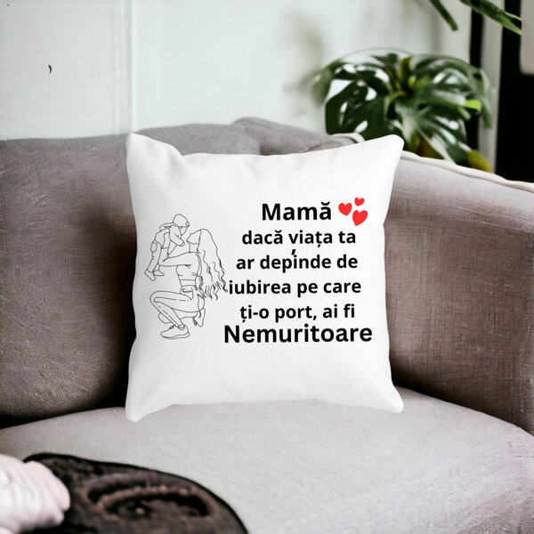 Perna Decorativa pentru Mama 10,40x40 cm, Alba, Mata, Husa Detasabila, Burduf 20 Burduf