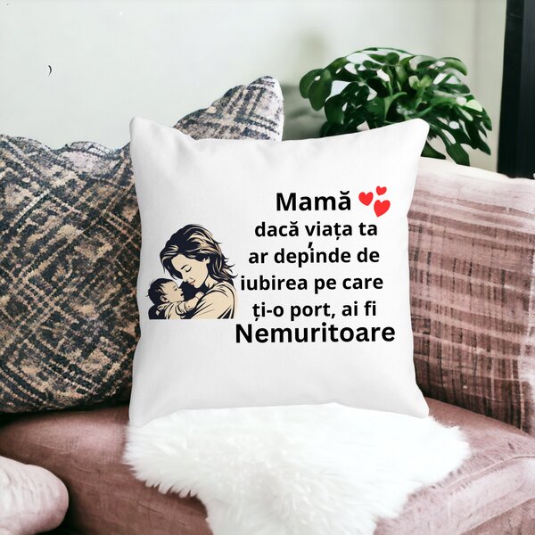 Perna Decorativa pentru Mama 11,40x40 cm, Alba, Mata, Husa Detasabila, Burduf 12 40x40 cm
