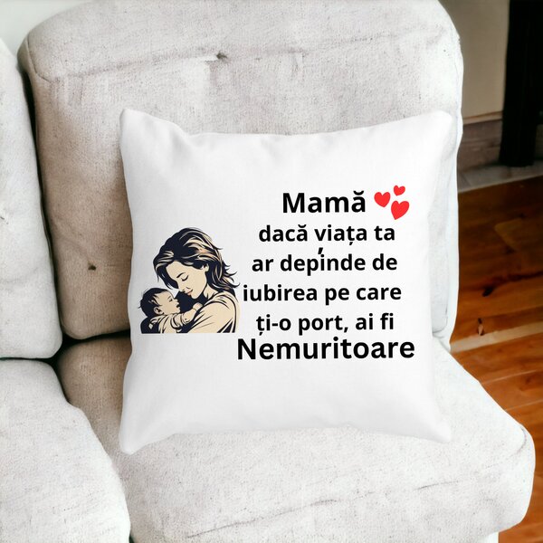 Perna Decorativa pentru Mama 11,40x40 cm, Alba, Mata, Husa Detasabila, Burduf 14 Mata